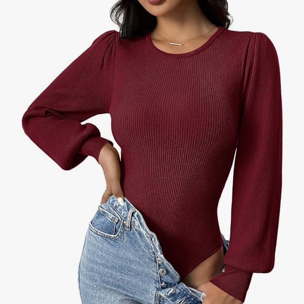 Zeagoo | NWT Chic Wine Red Long Sleeve Bodysuit